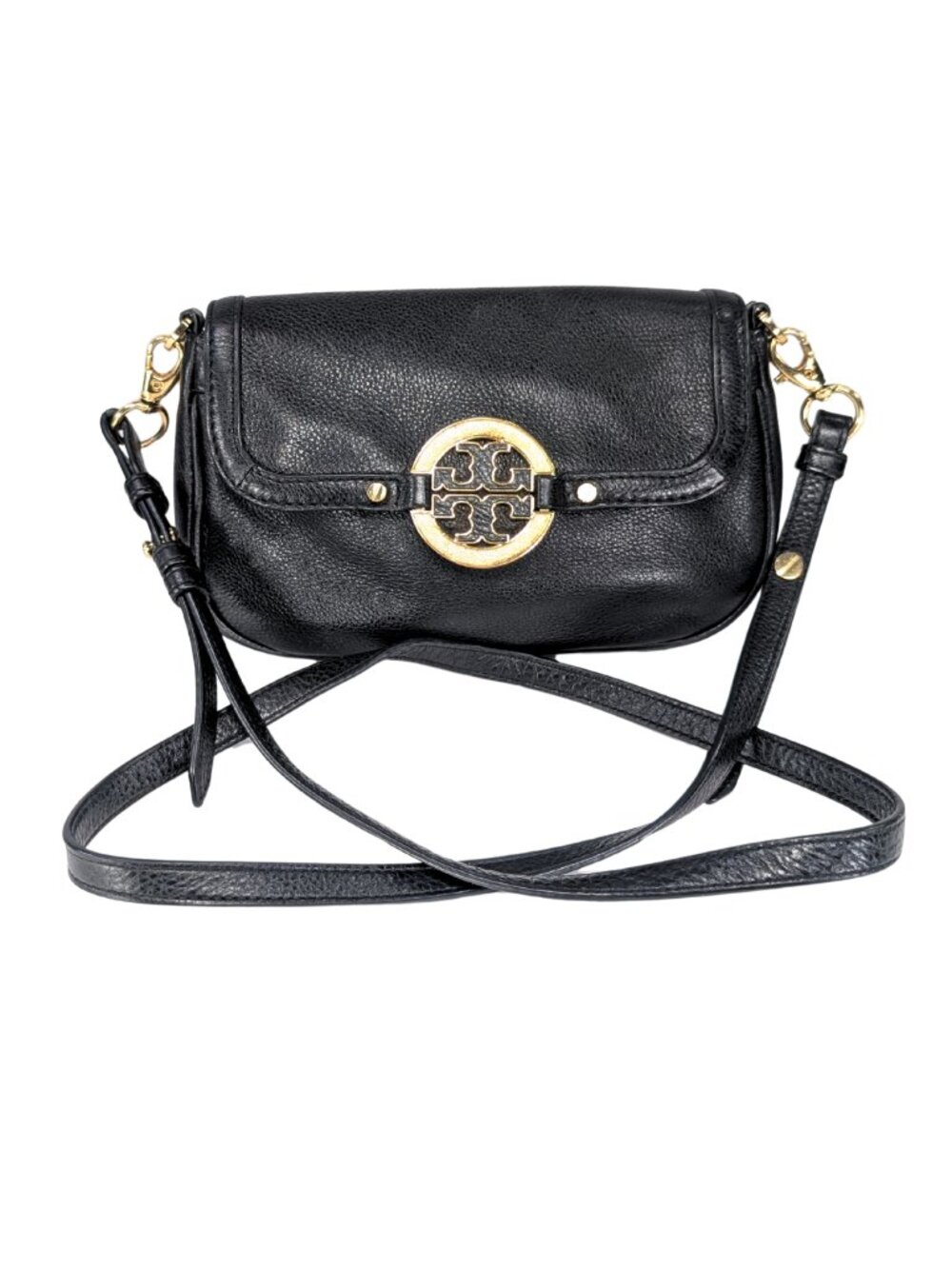 Tory Burch Amanda Black Leather Convertible Flap Crossbody Clutch Cocktail Purse